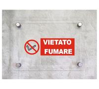 Global Targa Cartello in plexiglass UNI - VIETATO FUMARE - Con Distanziali in acciaio inox, Stampa UV (30x12 cm)