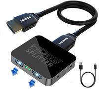 GLOBAL TECH Splitter HDMI 1 in 2 Out con cavo da 1 m - Splitter HDMI 4K per doppio monitor - Adattatore splitter HDMI a 2 vie Supporto 4K 3D 1080P per Fire Stick, PS4, Xbox, Sky Q Box, Blu-ray DVD