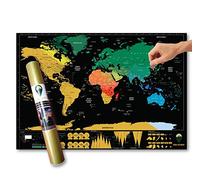 Global Walkabout Planisfero da grattare, con sfondo con bandiere, dimensioni portatili, formato deluxe, con paesi e dati, idea regalo Nero