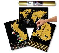 Global Walkabout Scratch Off Mappa del mondo, dell'Europa e del Regno Unito con bandiere sfondo - Deluxe Travel Size World - Europa e UK Map Poster - Paesi e fatti, regalo da viaggio (nero)