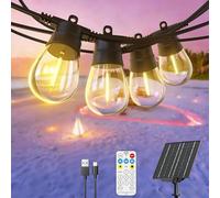 GlobaLink 15+2 LED 16M Catena Luminosa Esterno con Telecomando Dimmerabile, IP65 Cavo Solare per Esterni, Metodo di ricarica USB/Solar, 4 Modalità, di Luce LED per Giardino, Balcone, Terrazza