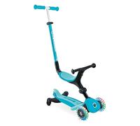 Globber - GO•UP ACTIVE LIGHTS 360 - monopattino evolutivo con seduta girevole a 360°, poggiapiedi, luci LED e 3 ruote, per bambini da 15 mesi a 6 anni - azzurro acqua