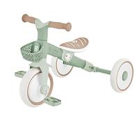 GLOBBER Learning Trike 2 in 1 Plus ECO - Triciclo e girante per bambini, 8/7", sella TPR, altezza regolabile, verde salvia