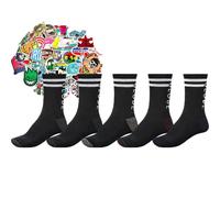 Globe calzini uomo carter crew socks 5 paia taglia unica 39/45 EU altezza metà polpaccio + 10stickers (IT, Testo, Taglia unica, Regular, Regular, black 5 paia e sticker)