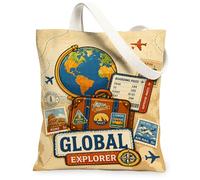 Globe Canvas Tote Bag per le donne, viaggio avventura valigia aereo avventura blu lavabile riutilizzabile piccole borse tote idee, Blu, 13x15 Inch