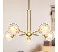 Globe Chandelier Pendant Lighting, Gold Large Semi-Flush Ceiling with Clear Glass, Dining Light Fixture for Room