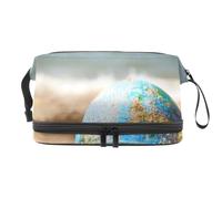 Globe on the Beach - Trousse per cosmetici a doppio strato, per donne e ragazze, trousse da viaggio per trucchi, pratica borsa organizer con scomparto per pennelli, Multi, 27x15x14 cm/10.6x5.9x5.5 in,