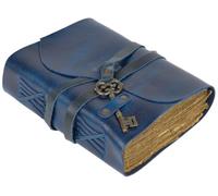 GlobeeCraft Cuaderno para Viajes Vintage de Cuero con Llave, Papel de Algodón Hecho a Mano - Perfecto como Cuaderno de Cuero, Libreta Vintage o Diario Personal Premium - 18x13 cm (Blu)