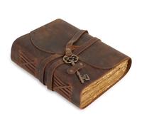 GlobeeCraft Cuaderno para Viajes Vintage de Cuero con Llave, Papel de Algodón Hecho a Mano - Perfecto como Cuaderno de Cuero, Libreta Vintage o Diario Personal Premium - 18x13 cm