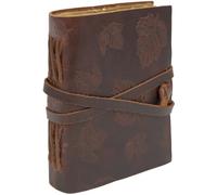 GlobeeCraft Diario in Pelle Marrone Vintage con Foglie di Acacia, Carta di Cotone, Quaderno 21x16 cm Perfetto come Diario di Viaggio o per Scrivere Pensieri