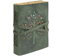 GlobeeCraft Quaderno di Viaggio in Pelle Verde con Albero della Vita, Conciato al Vegetale, Carta di Cotone - Ideale come Diario per Scrivere Pensieri, Diario di Viaggio o Taccuino Vintage - 18x13 cm