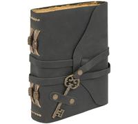 GlobeeCraft Quaderno Vintage in Pelle con Carta Retrò e Chiusura con Chiave, Notebook Elegante per Appunti Quotidiani Nero Notte 21x17 cm dal Design Artigianale