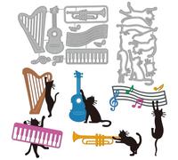 GLOBLELAND 12 PCS Gatto Tema Taglio Muore Strumenti Musicali Multipli Tema Metallo Fustelle Stencil Animali Goffratura Stencil per Creazione di Carte Scrapbooking Fai da Te Album Fotografico