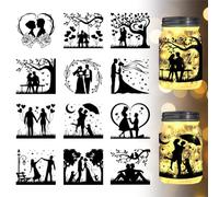 GLOBLELAND 12 Pz Coppia Silhouette Vetrofanie Amore Matrimonio Lanterna di Plastica Barattolo Decalcomanie Carta per Illuminazione Decorazione Carta Tagliata Scatola Luminosa Decorazioni per La Casa