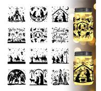 GLOBLELAND 12 Pz Natività Silhouette Barattolo Ritagli Silhouette in Plastica Decalcomanie da Muro (Non Adesivi) Lanterna Barattolo Ritagli Finestra Lampada Decalcomanie Decorazioni in Vetro Arte