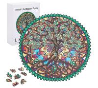 GLOBLELAND 120 pz Albero Della Vita Puzzle In Legno per Adulti Puzzle A Forma Rotonda Puzzles di Legno per Adulti Colorati per Compleanno Regali di Natale Halloween 28.7x28.4cm