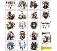GLOBLELAND 18 fogli Da 3.9x3.6 Pollici Dream Rub On Transfer con Piume Colorate Decalcomanie Gli indigeni americani Adesivi per Tazze per Mobili Vasi Decorazioni Artistiche In Vetro