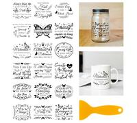 GLOBLELAND 18 fogli di Parole di Ispirazione Per Liberare 3.9x3.6 Pollici Farfalla Adesivi Per La Casa Foglie Tazze Adesivi Per Mobili Vasi Vetro Artigianato Decorazioni