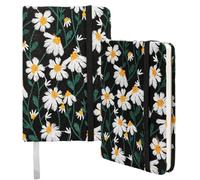 GLOBLELAND 2 Pcs A6 White Daisy Linen Lay Flat Hardcover Elastic Notebook | 14,5 x 9,9 cm, pagine senza righe, con elastico e copertina rigida in tessuto, per diari in ufficio, schizzi e regali di
