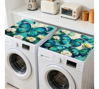GLOBLELAND 2 pezzi blu verde farfalla lavatrice asciugatrice copertura antipolvere 60 × 50 cm fiore lavatrice top protector pad antiscivolo per lavatrice lavanderia macchina da caffè tovaglietta