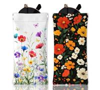 GLOBLELAND 2 pz Custodia Morbida per Occhiali con Fiori di Campo Colorati Farfalle e Piante Cespugli Borsa Da Viaggio In Pelle PU Portatile Pressione Custodia per Orologi Telefoni e Pennelli