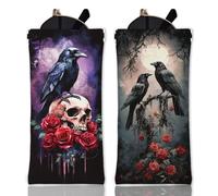 GLOBLELAND 2 pz custodia Morbida per Occhiali Dark Crow con Motivo A Teschio e Rami Appassiti In Similpelle Da Viaggio Portatile con Chiusura A Pressione per Orologi Telefoni e Pennelli Da Trucco