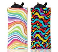 GLOBLELAND 2 pz Custodia per Occhiali Morbida A Strisce Artistiche con Increspature Colorate In Pelle PU con Punti Linee Portatile con Chiusura Superiore A Pressione per Occhiali Sole Orologi Telefoni
