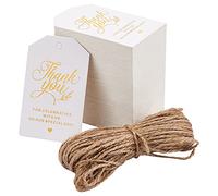 GLOBLELAND 200 Pezzi Etichette per Regali, Grazie Tag con Scritta Thank You Carta Kraft Etichette per Natalizi Matrimoni People Shower, con Cordoncino in Iuta Marrone