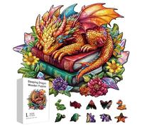GLOBLELAND 200 pz di Drago Addormentato e Libri Puzzle In Legno per Adulti Divertimento Che Imparano 11.34x11.22 pollici Puzzles In Legno Drago Colorato per Le Vacanze per Adulti Prescolare