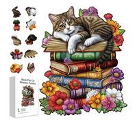 GLOBLELAND 200 pz di Libri A Forma di Gatto Puzzle In Legno per Adulti Divertimento Da 13.8x11.2 pollici con Simpatici Animali Colorati e Fiori Puzzle In Legno Regali di Compleanno per Adulti