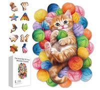 GLOBLELAND 200 pz di Puzzle In Legno con Gatto e Gomitolo di Lana per Adulti Che Imparano Divertimento 15.2x11 pollici Colorati e Carini Puzzles di Legno Regali di Compleanno per Le Vacanze