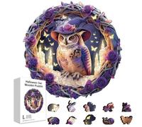 GLOBLELAND 200 pz puzzle di Legno Magico A Forma di Gufo di Halloween per Adulti Da 11.2x11.2 pollici A Forma di Rosa Viola Colorato Unico per Regali di Compleanno e Anniversario