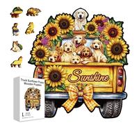 GLOBLELAND 200 pz Puzzle In Legno A Forma di Camion Girasole e Cucciolo per Adulti Divertimento Da 11.9x11.2 pollici Puzzle per Adulti con Fiori e Animali Colorati Ideale Come Regalo di Compleanno
