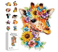 GLOBLELAND 200 pz Puzzle In Legno con Fiori e Giraffe per Adulti 15.3x11.2 pollici A Forma di Farfalla Colorati e Unici A Forma di Animale per Regali di Compleanno Anniversario e Feste