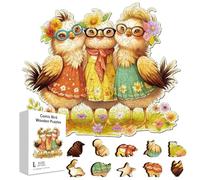 GLOBLELAND 200 pz Puzzle In Legno Divertente A Forma di Pollo per Adulti 13.3x11.2 pollici Simpatico Uccello Fiore Colorato Unico Puzzles di Animale per Regali di Compleanno Anniversario e Vacanze