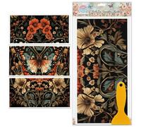 GLOBLELAND 3 fogli di Adesivi Trasferibili A Farfalla Vintage per Decorazioni di Mobili 11.8x5.9 pollici Stile Retrò Adesivi Floreali Impermeabili UV DTF per Cassettiere e Cassettiere