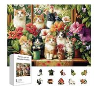 GLOBLELAND 300 pz Puzzle In Legno con Fiori e Gatti per Bambini Piccoli per Imparare A Conoscere Gli Animali Puzzle con Gatti Puzzle Colorati e di Forma Unica Regali di Compleanno per Adulti
