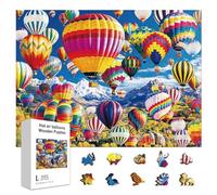 GLOBLELAND 300 pz Puzzle In Legno con Mongolfiere per Bambini Piccoli per Imparare A Conoscere Paesaggi I Puzzle Colorati e Unici Regali di Compleanno per Adulti