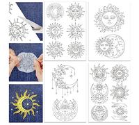 GLOBLELAND 4 Fogli 16 Pezzi Modello Sole e Luna Stabilizzatori Solubili in Acqua per Cucito A Mano per Ricamo su Tessuto Pratica Adesivi Stabilizzatori Lavabili per Principianti Amanti del Ricamo