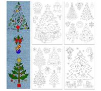 GLOBLELAND 4 fogli 27 pezzi di Stabilizzatori per Cucito A Mano Idrosolubili A Forma di Albero di Natale per Tessuto Da 11.6x8.2 pollici Schemi di Ricamo per Principianti