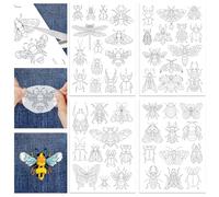 GLOBLELAND 4 Fogli 50 Pezzi di Modelli di Insetti Adesivi e Stabilizzatori Idrosolubili per Ricamo Adesivi per Cucito A Mano Stabilizzatori per Tessuti Non Tessuti Aiuto per Disegno e Schizzo