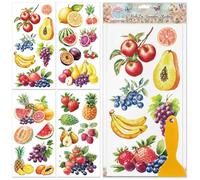 GLOBLELAND 4 fogli di Adesivi Trasferibili A Sfregamento con Vari Frutti per Decorazione di Mobili 11.8x5.9 pollici Adesivi DTF Impermeabili UV con Frutti Colorati per Trasferimento di Cibi Estivi