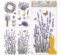 GLOBLELAND 4 fogli di fiori di lavanda da strofinare sul trasferimento per artigianato 11.8x5.9 pollici farfalle e api adesivi da parete per camera da letto soggiorno scrivania decorazione da