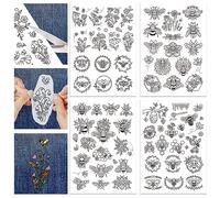 GLOBLELAND 4 fogli di fiori e api modello solubile in acqua ricamo a mano stabilizzatori per cucito a mano per tessuto pratica ricamo adesivi lavare via stabilizzatori per ricamo principianti amanti