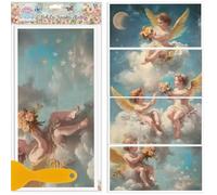 GLOBLELAND 4 fogli di Pittura A Olio Vintage Angeli per Mobili Trasferimento 11.8x5.9pollici Luna Stelle Sfregamento Su Trasferimento Adesivi Auto Adesivi UV Wall Art per Artigianato Mobili
