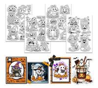 GLOBLELAND 4 fogli di Timbri Trasparenti per Halloween Animal Drink per Scrapbooking Ghost Cat Dog Timbri In Silicone Owl Mouse Set di Timbri Trasparenti per La Creazione di Biglietti Fai Da Te