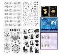 GLOBLELAND 4 fogli di timbri trasparenti per tarocchi, 12 segni zodiacali in silicone trasparente, sigilli magici, gatti, divinazione, timbri trasparenti per fai da te, scrapbooking, diari, album