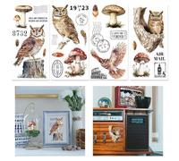 GLOBLELAND 4 fogli vintage gufo strofinare sul trasferimento per mobili 11.8x5.9 pollici retro testo strofinare sul trasferimento funghi adesivi da parete adesivi da parete per decorazione della casa