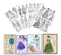 GLOBLELAND 4 foglio di Timbri Trasparenti Vintage per Uomini e Donne per Scrapbooking Trasparenti In Silicone per Timbri Retrò Da Donna e Gentiluomo per Biglietti Album Fotografici Diari Decorazioni