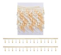 GLOBLELAND 6 m perla frangia nappa Trim con goccia 5,8 cm di larghezza perla pendente nappa nastri in poliestere nappa Trim nappa applique catena frangia per tenda fai da te e decorazione di nozze
